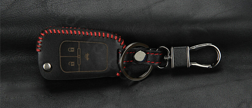 Fashion Genuine Leather Crocodile Grain Auto Key Bags Fold for Chevrolet Cruze - Black Red