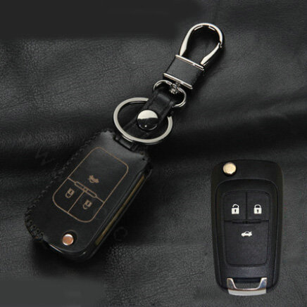 Fashion Genuine Leather Crocodile Grain Auto Key Bags Fold for Chevrolet Cruze - Black