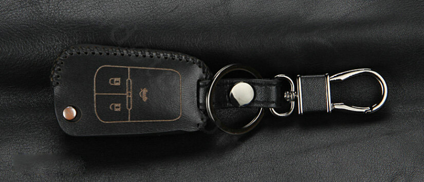 Fashion Genuine Leather Crocodile Grain Auto Key Bags Fold for Chevrolet Cruze - Black