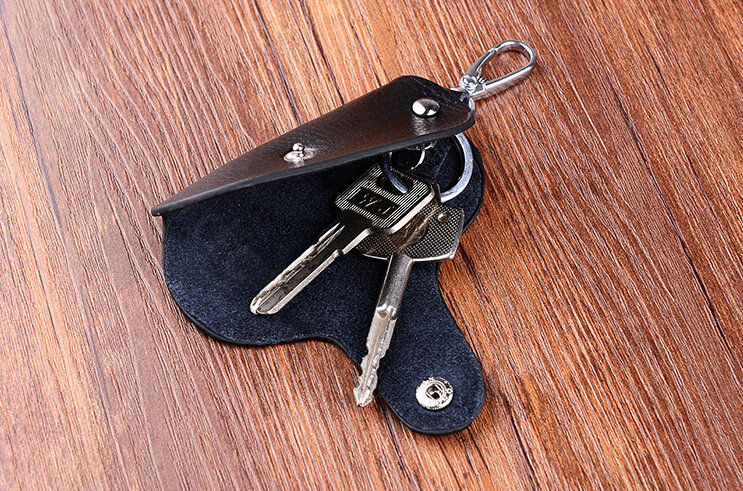 Fation Universal Genuine Leather Crocodile Grain Auto Key Bags - Black