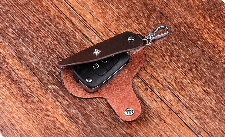 Fation Universal Genuine Leather Crocodile Grain Auto Key Bags - Coffee