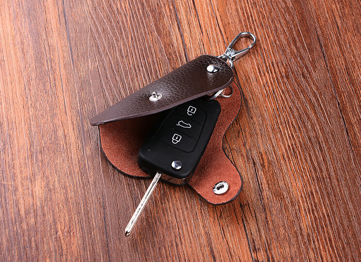 Fation Universal Genuine Leather Crocodile Grain Auto Key Bags - Coffee