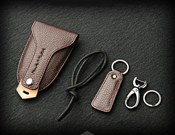 Funky Universal Genuine Leather Auto Key Bags Key Chain - Black