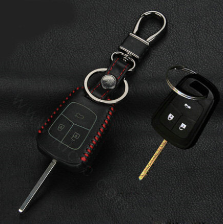 High Quality Genuine Leather Crocodile Grain Auto Key Bags Fold for Chevrolet Aveo - Black Red