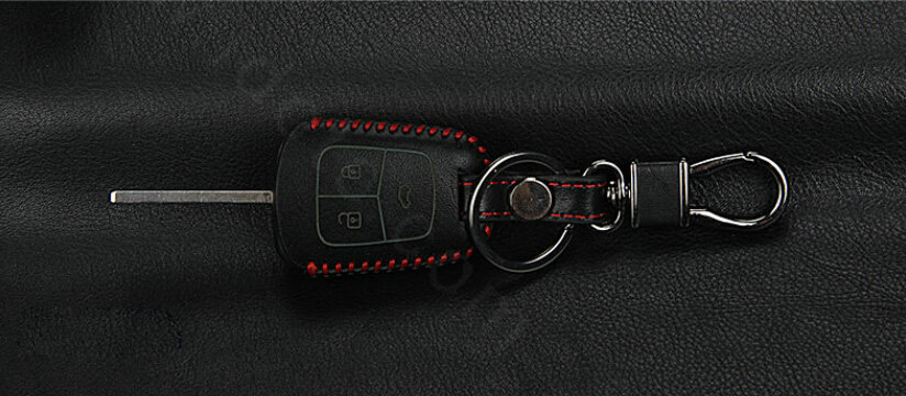 High Quality Genuine Leather Crocodile Grain Auto Key Bags Fold for Chevrolet Aveo - Black Red