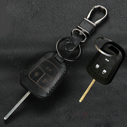 High Quality Genuine Leather Crocodile Grain Auto Key Bags Fold for Chevrolet Aveo - Black