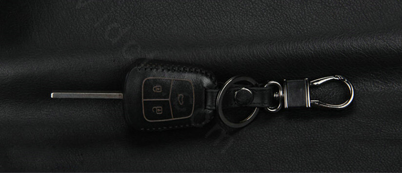 High Quality Genuine Leather Crocodile Grain Auto Key Bags Fold for Chevrolet Aveo - Black