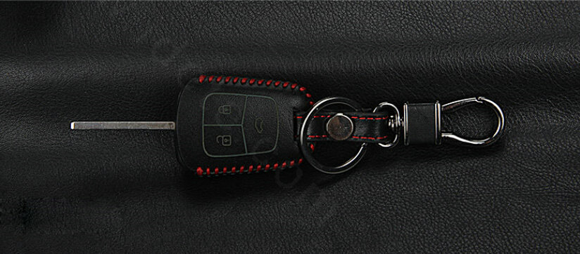 High Quality Genuine Leather Crocodile Grain Auto Key Bags Fold for Chevrolet Cruze - Black Red