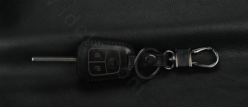High Quality Genuine Leather Crocodile Grain Auto Key Bags Fold for Chevrolet Cruze - Black