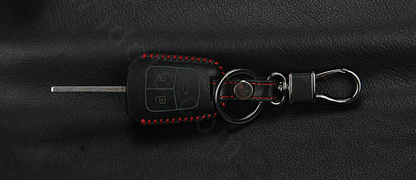 High Quality Genuine Leather Crocodile Grain Auto Key Bags Fold for Chevrolet Sail - Black Red