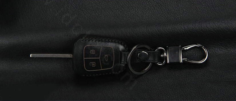 High Quality Genuine Leather Crocodile Grain Auto Key Bags Fold for Chevrolet Sail - Black