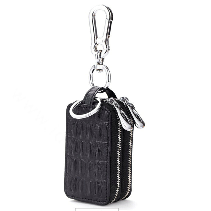 High-capacity Universal Genuine Leather Crocodile Grain Auto Key Bags - Black