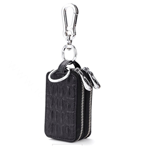 High-capacity Universal Genuine Leather Crocodile Grain Auto Key Bags - Black