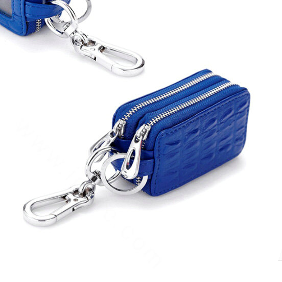 High-capacity Universal Genuine Leather Crocodile Grain Auto Key Bags - Blue