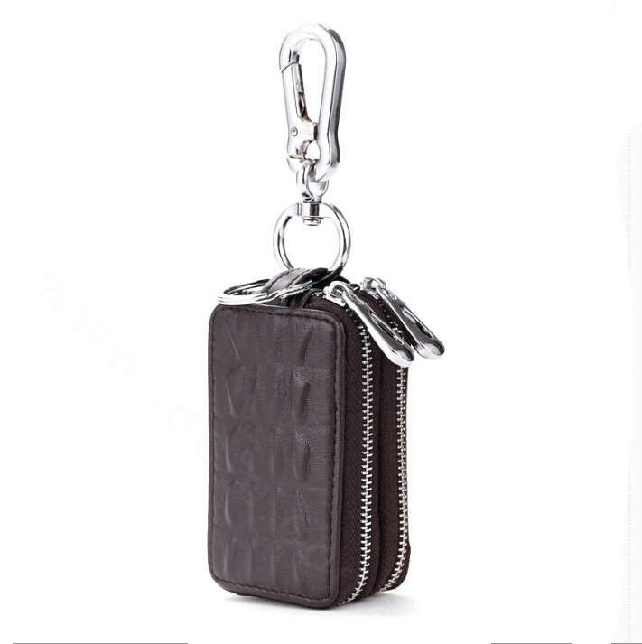 High-capacity Universal Genuine Leather Crocodile Grain Auto Key Bags - Coffee