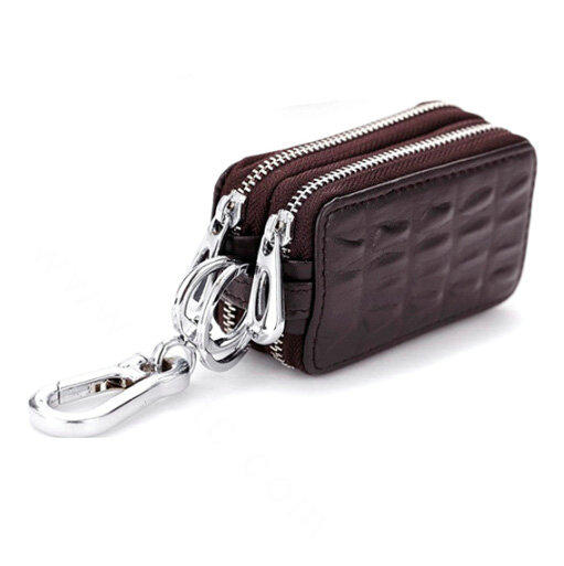 High-capacity Universal Genuine Leather Crocodile Grain Auto Key Bags - Coffee