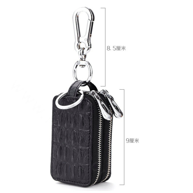 High-capacity Universal Genuine Leather Crocodile Grain Auto Key Bags - Black