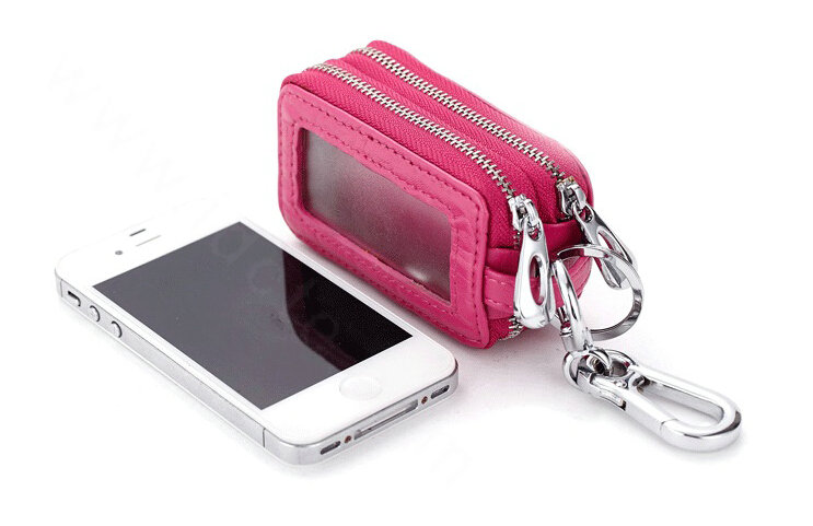 High-capacity Universal Genuine Leather Crocodile Grain Auto Key Bags - Rose