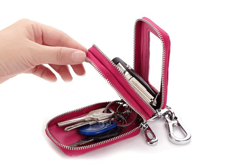 High-capacity Universal Genuine Leather Crocodile Grain Auto Key Bags - Rose