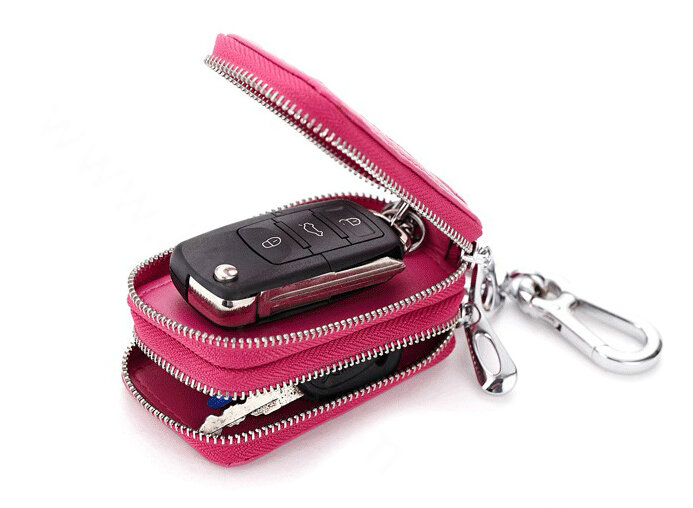 High-capacity Universal Genuine Leather Crocodile Grain Auto Key Bags - Rose