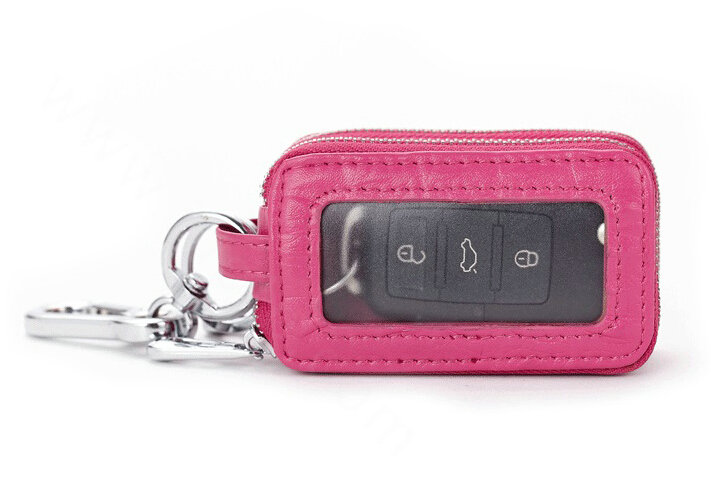 High-capacity Universal Genuine Leather Crocodile Grain Auto Key Bags - Rose