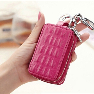 High-capacity Universal Genuine Leather Crocodile Grain Auto Key Bags - Rose