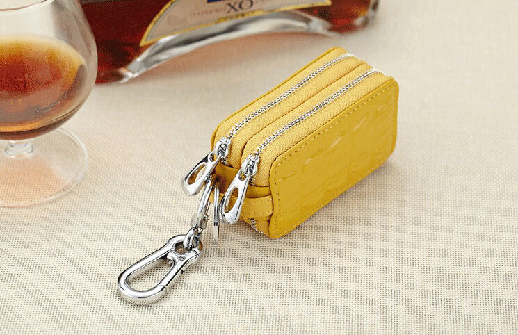 High-capacity Universal Genuine Leather Crocodile Grain Auto Key Bags - Yellow