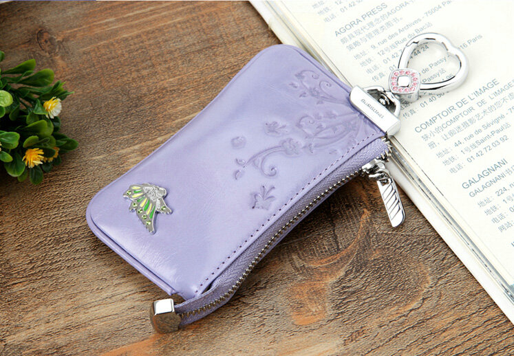Import Universal Butterfly Genuine Leather Auto Key Bags - Purple