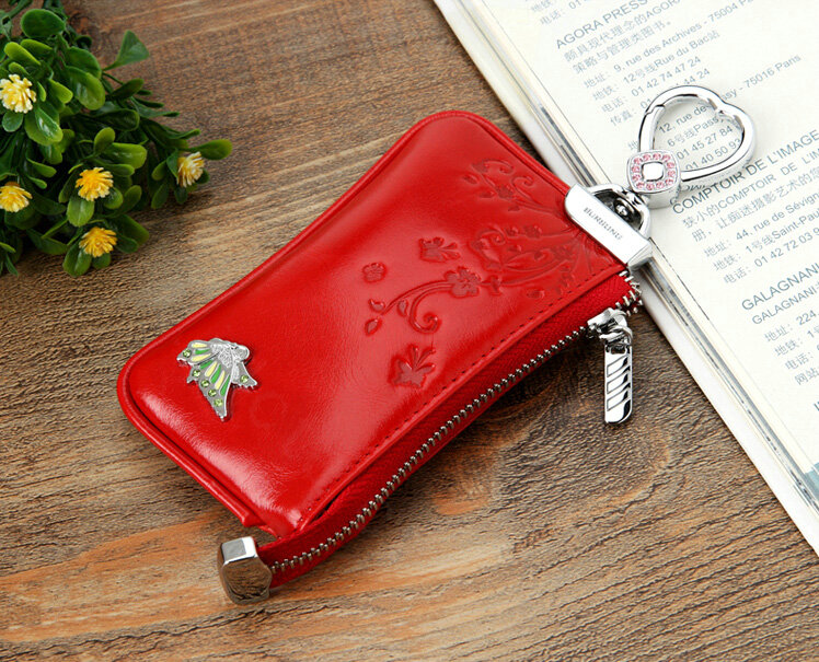 Import Universal Butterfly Genuine Leather Auto Key Bags - Red