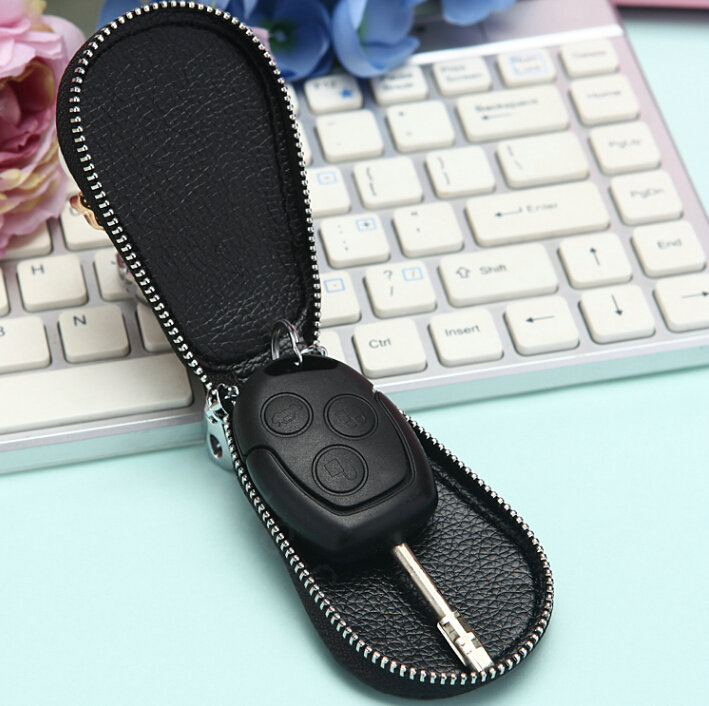Luxurious Universal Sheep Crystal Genuine Leather Auto Key Bags Key Chain - Black