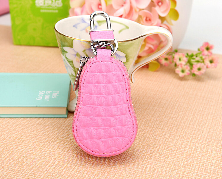 Luxurious Universal Sheep Crystal Genuine Leather Auto Key Bags Key Chain - Pink