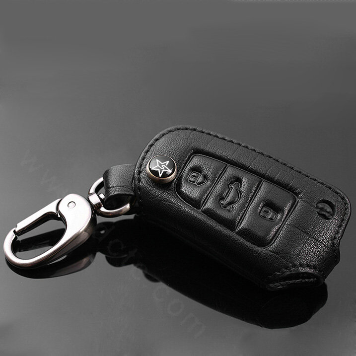 Luxury Genuine Leather Crocodile Grain Auto Key Bags Fold for Audi A1 - Black