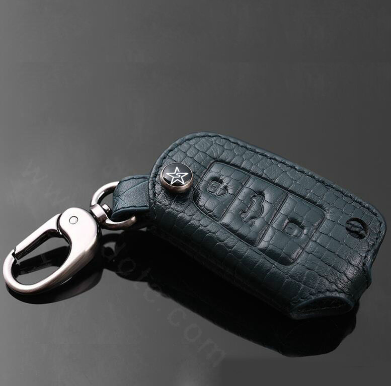 Luxury Genuine Leather Crocodile Grain Auto Key Bags Fold for Audi A1 - Blue