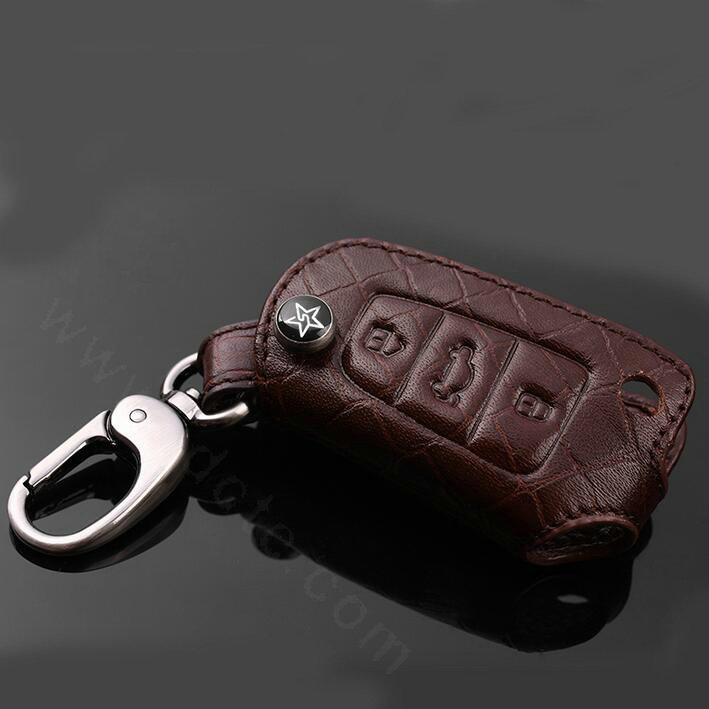 Luxury Genuine Leather Crocodile Grain Auto Key Bags Fold for Audi A1 - Brown