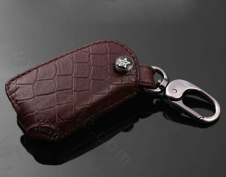 Luxury Genuine Leather Crocodile Grain Auto Key Bags Fold for Audi A1 - Brown