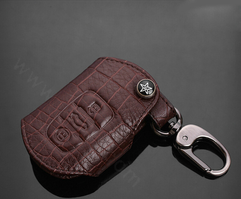 Luxury Genuine Leather Crocodile Grain Auto Key Bags Fold for Audi A3 - Brown
