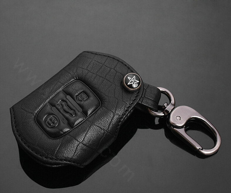 Luxury Genuine Leather Crocodile Grain Auto Key Bags Fold for Audi Q3 - Black