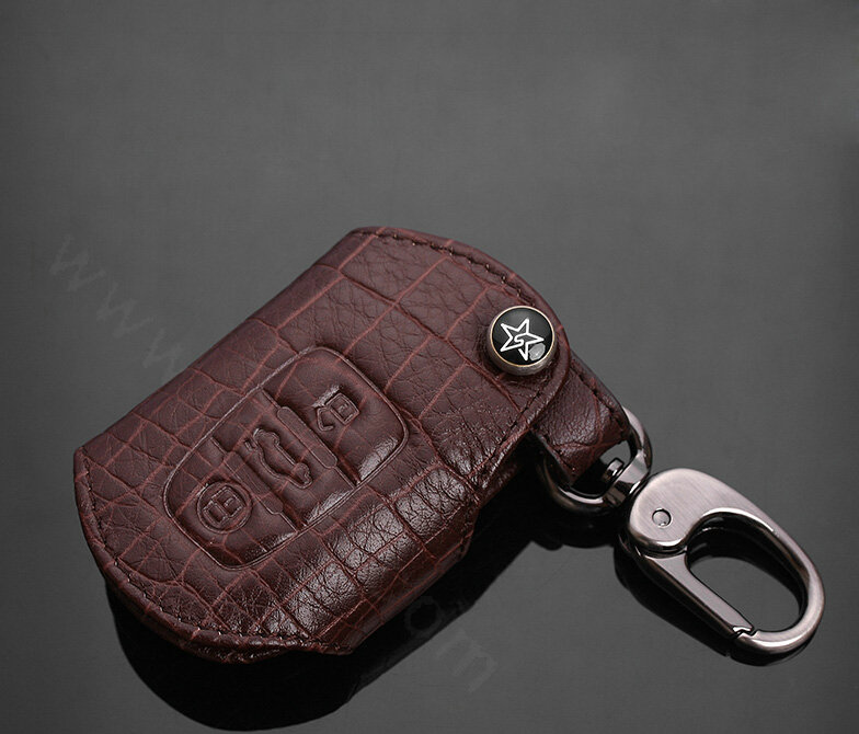 Luxury Genuine Leather Crocodile Grain Auto Key Bags Fold for Audi Q3 - Brown