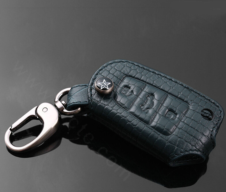 Luxury Genuine Leather Crocodile Grain Auto Key Bags Fold for Audi Q7 - Blue