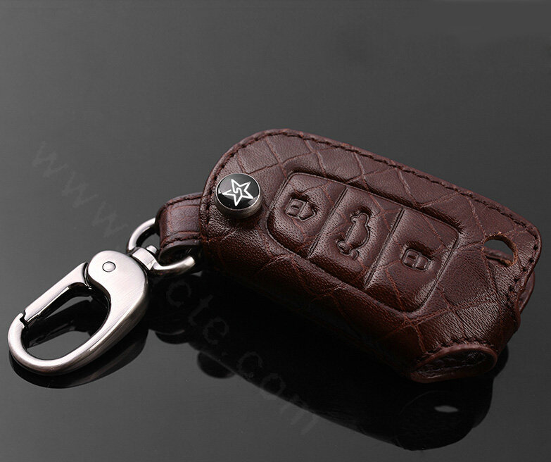 Luxury Genuine Leather Crocodile Grain Auto Key Bags Fold for Audi Q7 - Brown