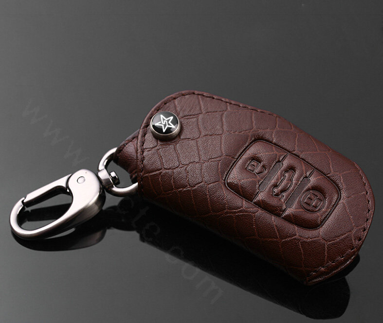 Luxury Genuine Leather Crocodile Grain Auto Key Bags Small Smart for Audi A4L - Brown