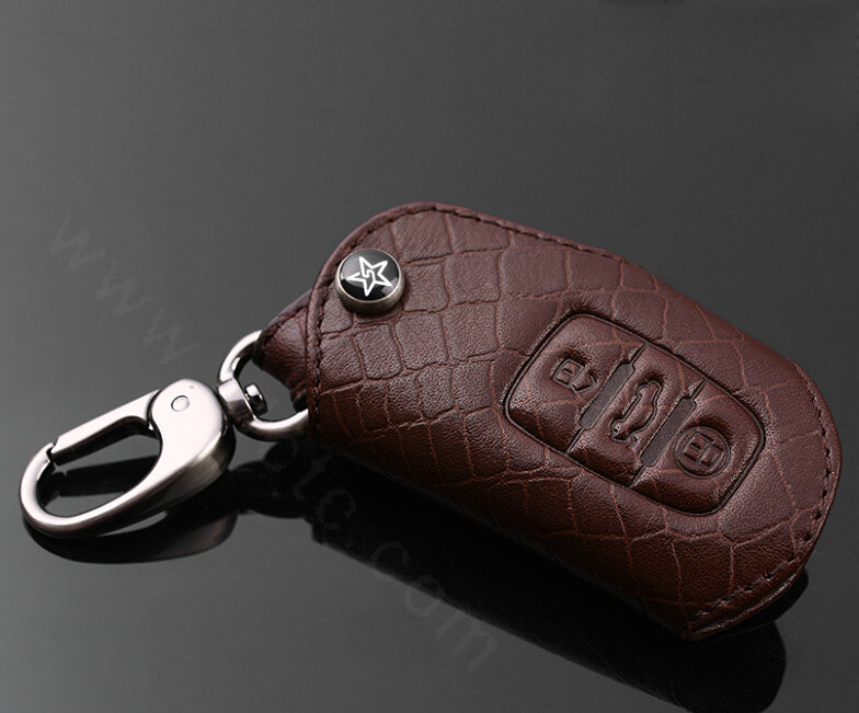 Luxury Genuine Leather Crocodile Grain Auto Key Bags Large Smart for Audi A7 - Brown