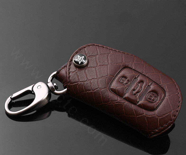 Luxury Genuine Leather Crocodile Grain Auto Key Bags Large Smart for Audi A8 - Brown