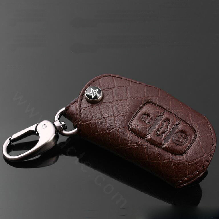 Luxury Genuine Leather Crocodile Grain Auto Key Bags Large Smart for Audi Q5 - Brown