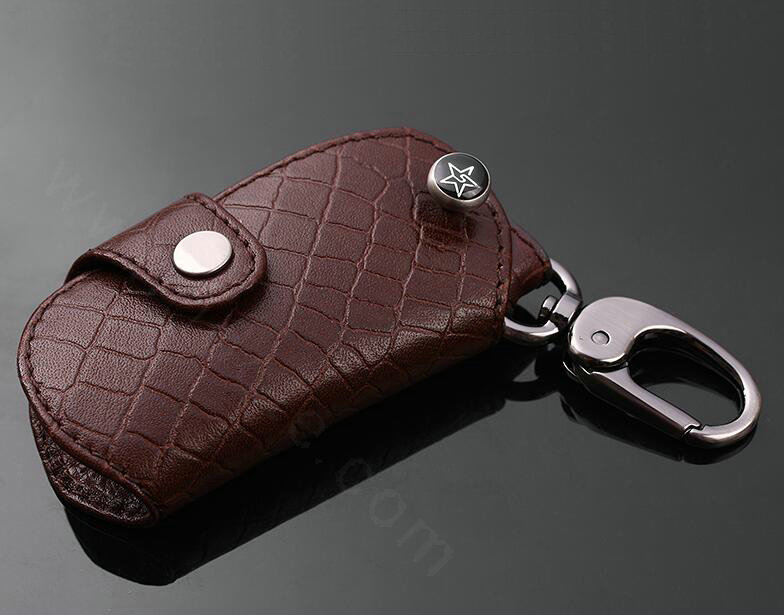 Luxury Genuine Leather Crocodile Grain Auto Key Bags Large Smart for Audi Q5 - Brown