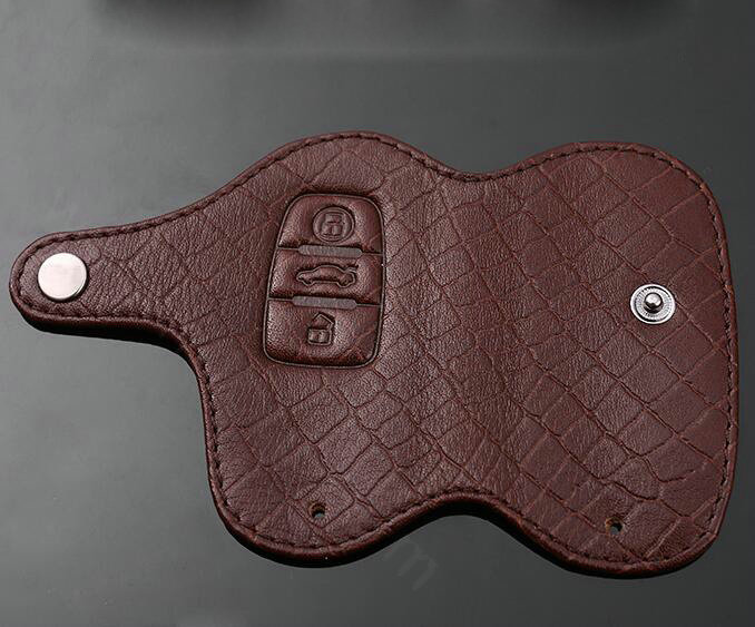 Luxury Genuine Leather Crocodile Grain Auto Key Bags Large Smart for Audi Q5 - Brown