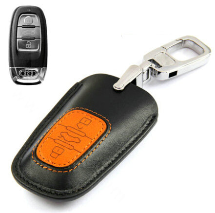 Luxury Genuine Leather Crocodile Grain Auto Key Bags Smart for Audi Q7 - Brown Black
