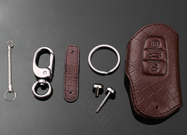 Luxury Genuine Leather Crocodile Grain Auto Key Bags Small Smart for Audi A4L - Brown
