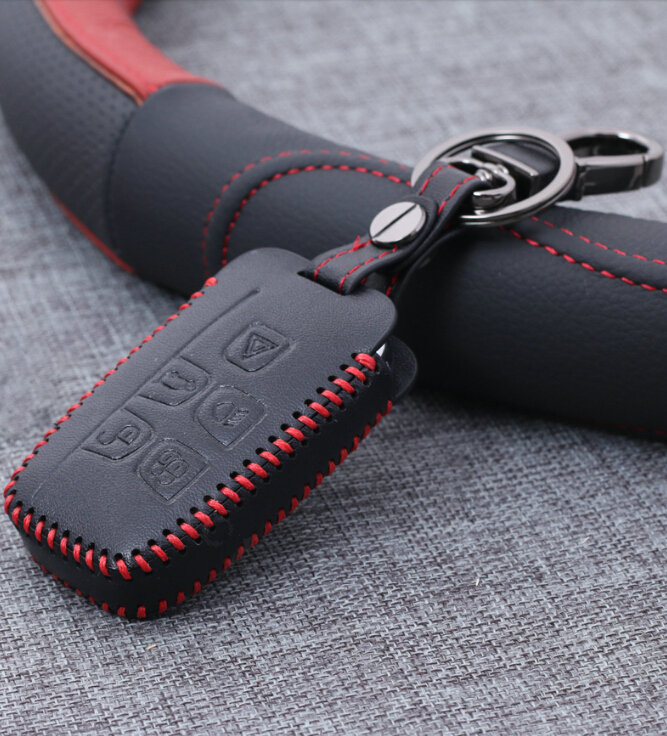 Personalized Genuine Leather Auto Key Bags Smart for Land Rover Discovery4 - Black Red