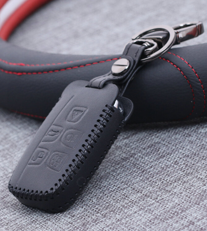 Personalized Genuine Leather Auto Key Bags Smart for Land Rover Discovery4 - Black